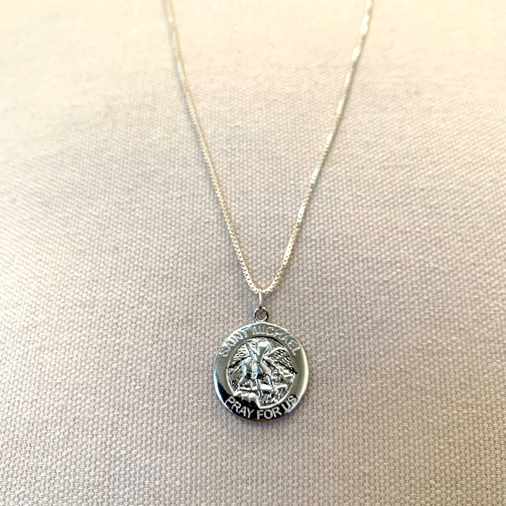 NEW IN BOX The M Jewelers Saint Michael Sterling Silver Necklace